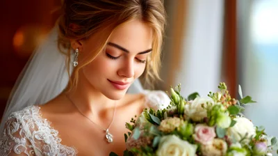 Beautiful Bride Holding A Floral Wedding Bouquet