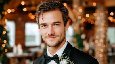 Handsome Groom Smiling In A Formal Wedding Suit
