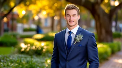 Handsome Young Man In A Formal Navy Blue Suit