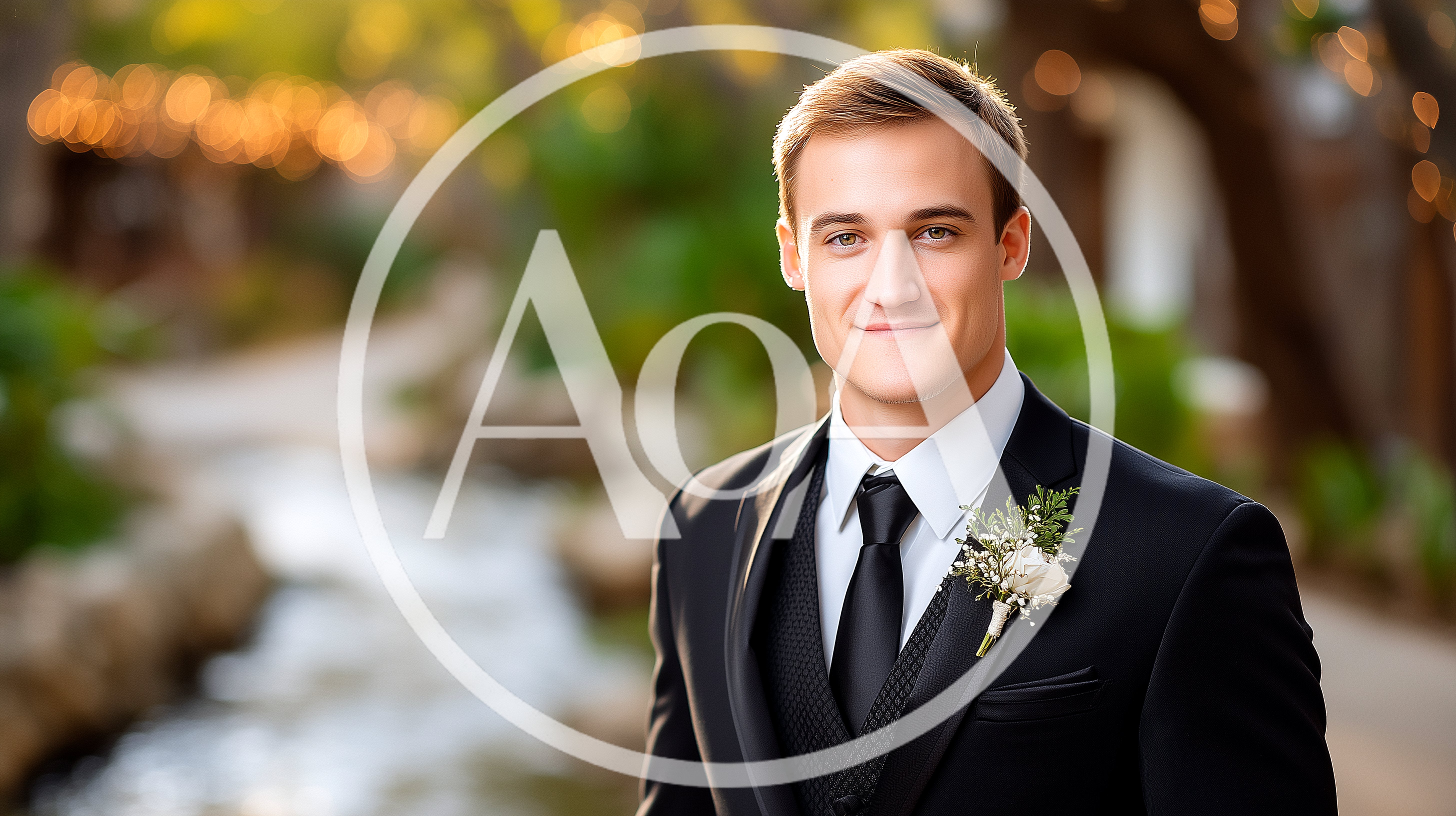 Handsome Groom In Black Suit Standing Outdoors