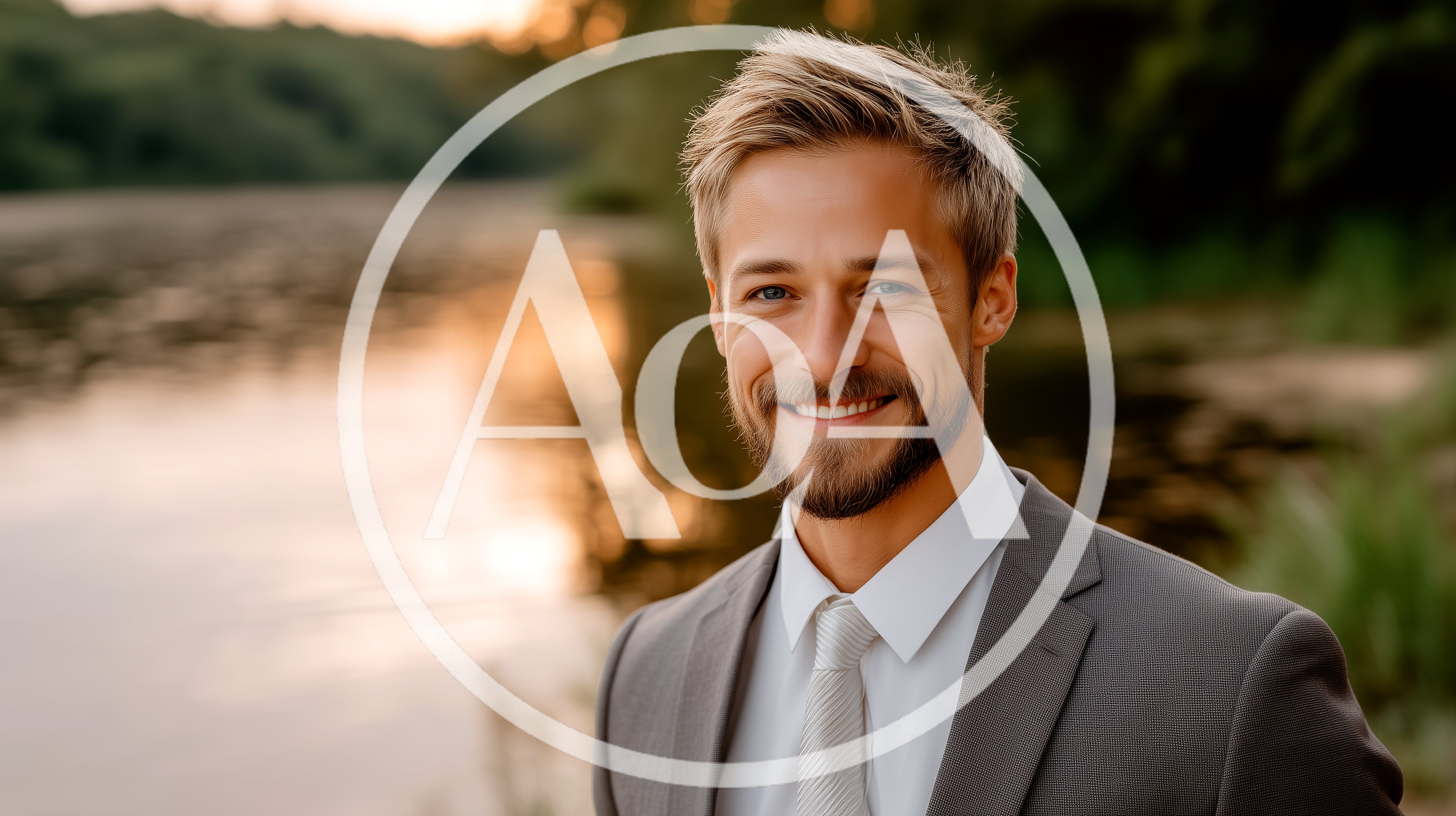 Handsome Man In Suit Smiling Outdoors At Sunset