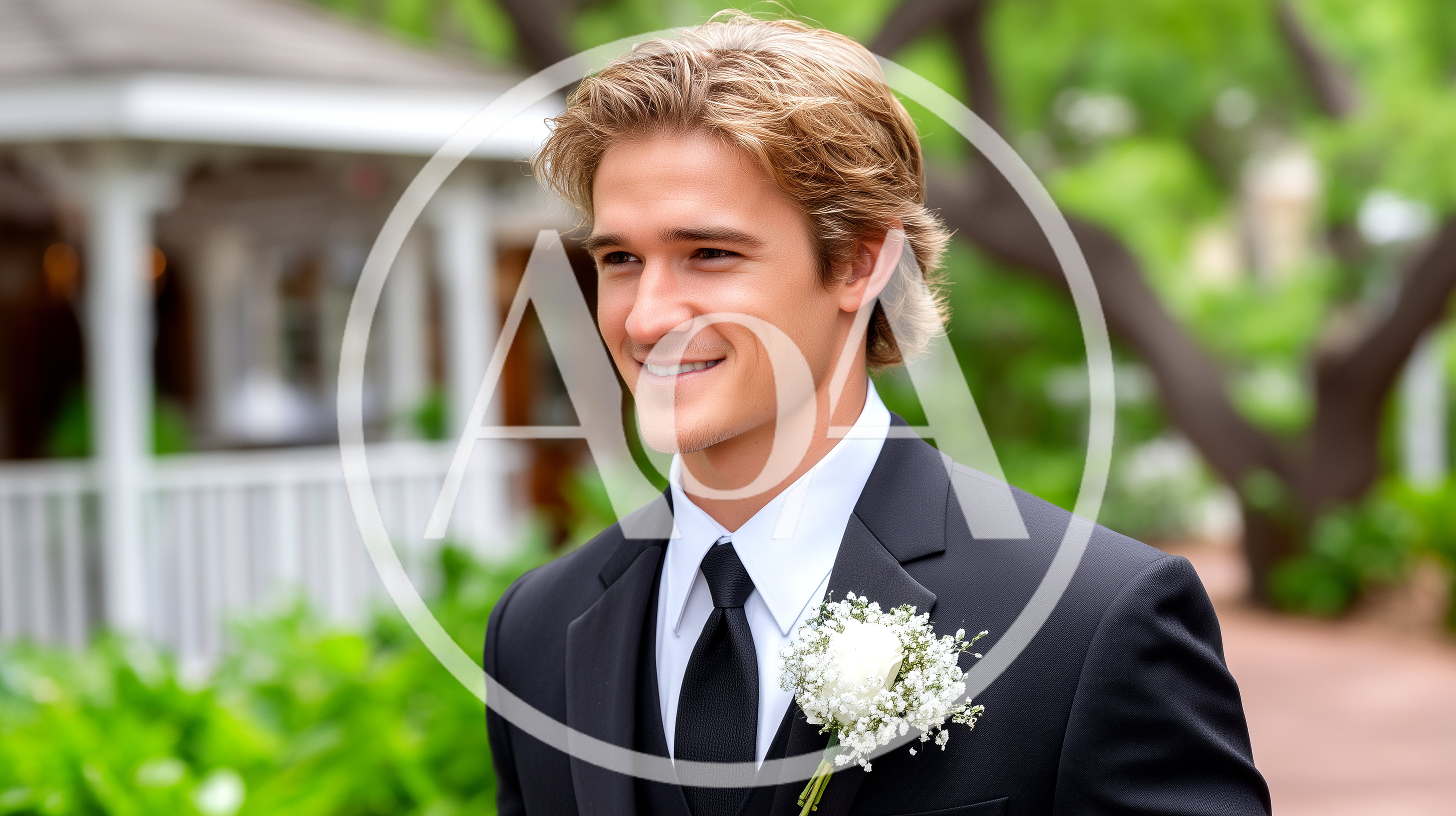 Young Man Wearing A Tuxedo With A Boutonniere