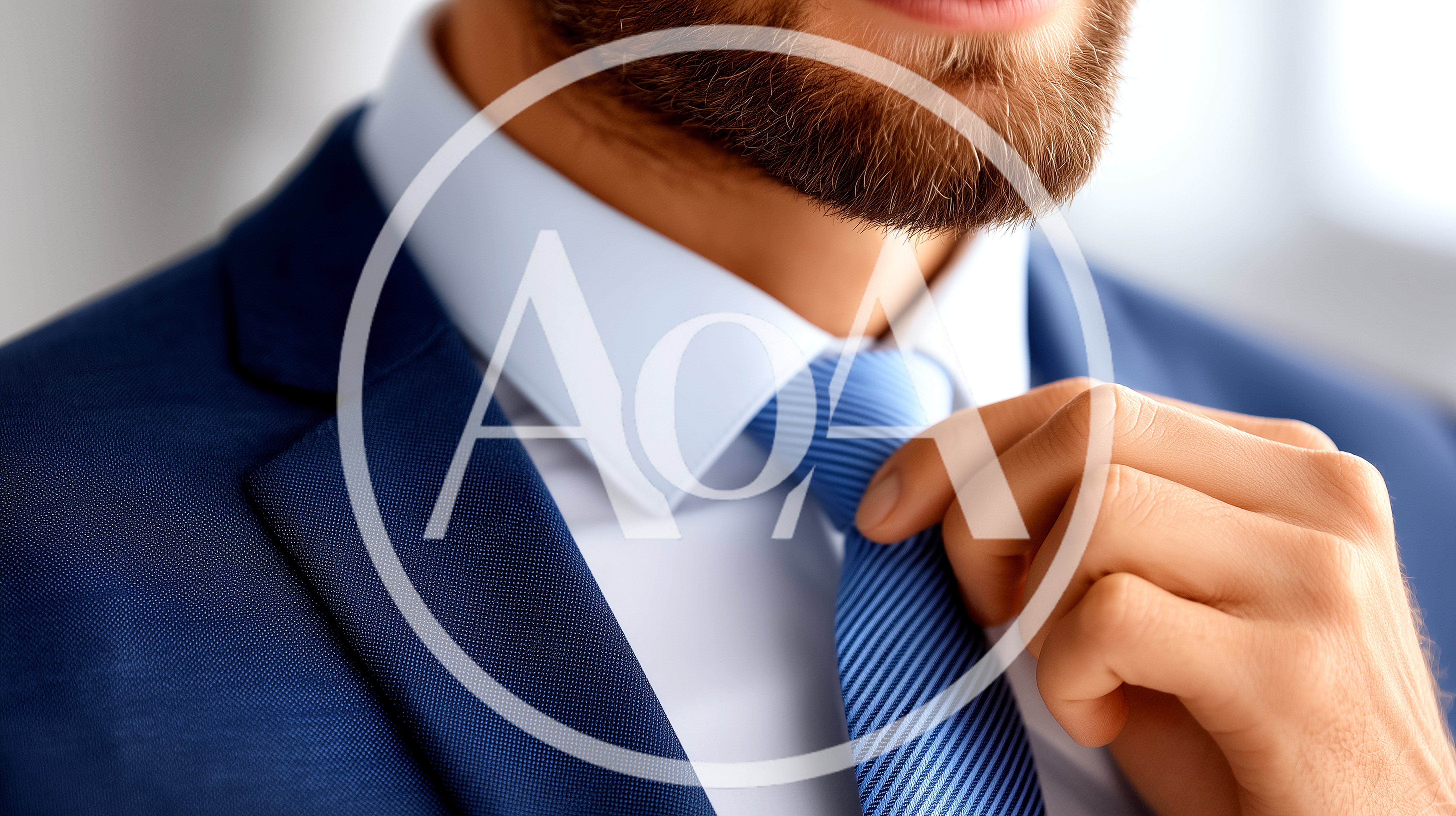 Businessman Adjusting His Blue Necktie In Professional Attire