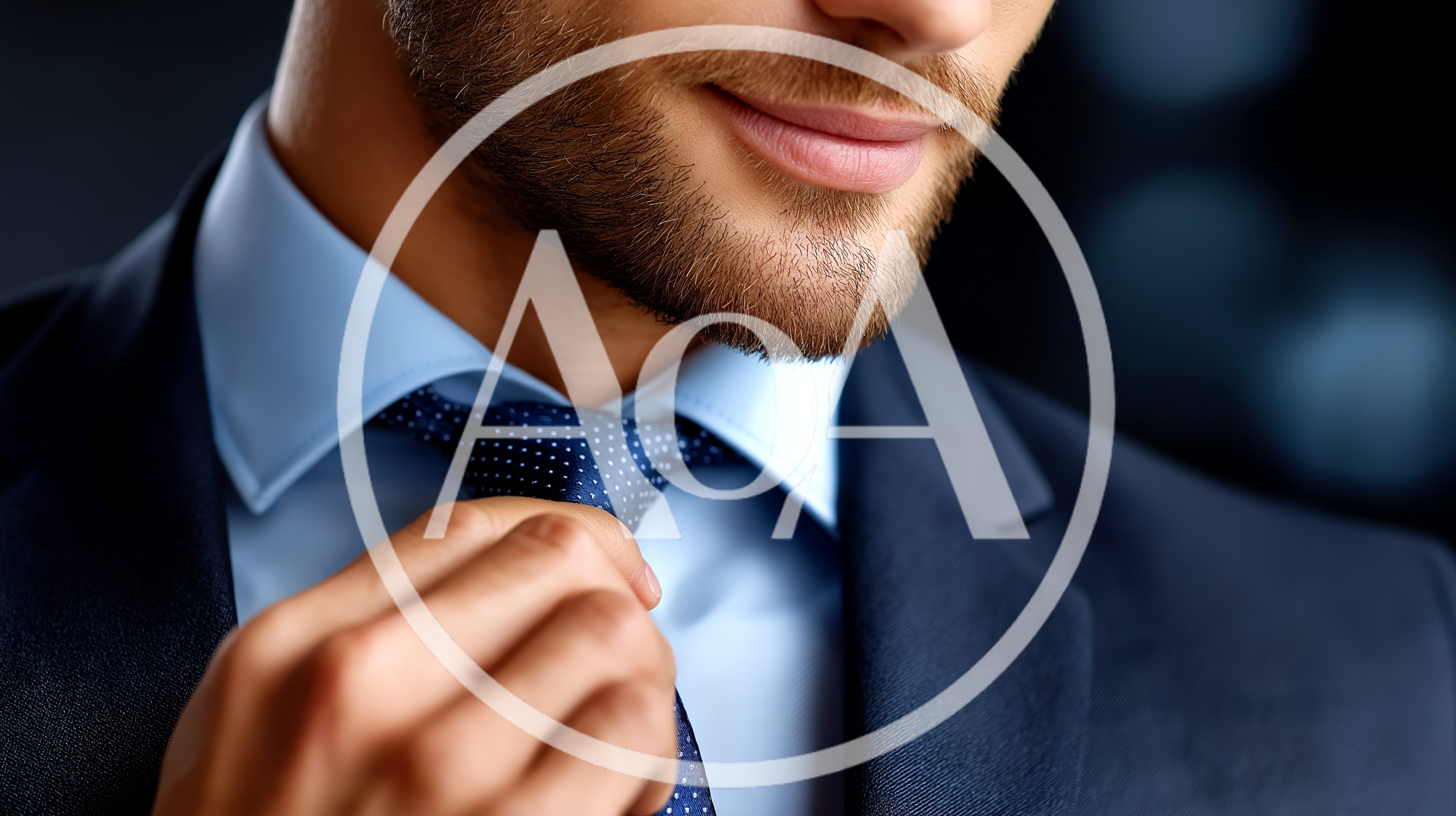 Businessman Adjusting His Blue Polka Dot Necktie