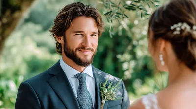 Groom Looking Lovingly At Bride During Wedding Ceremony