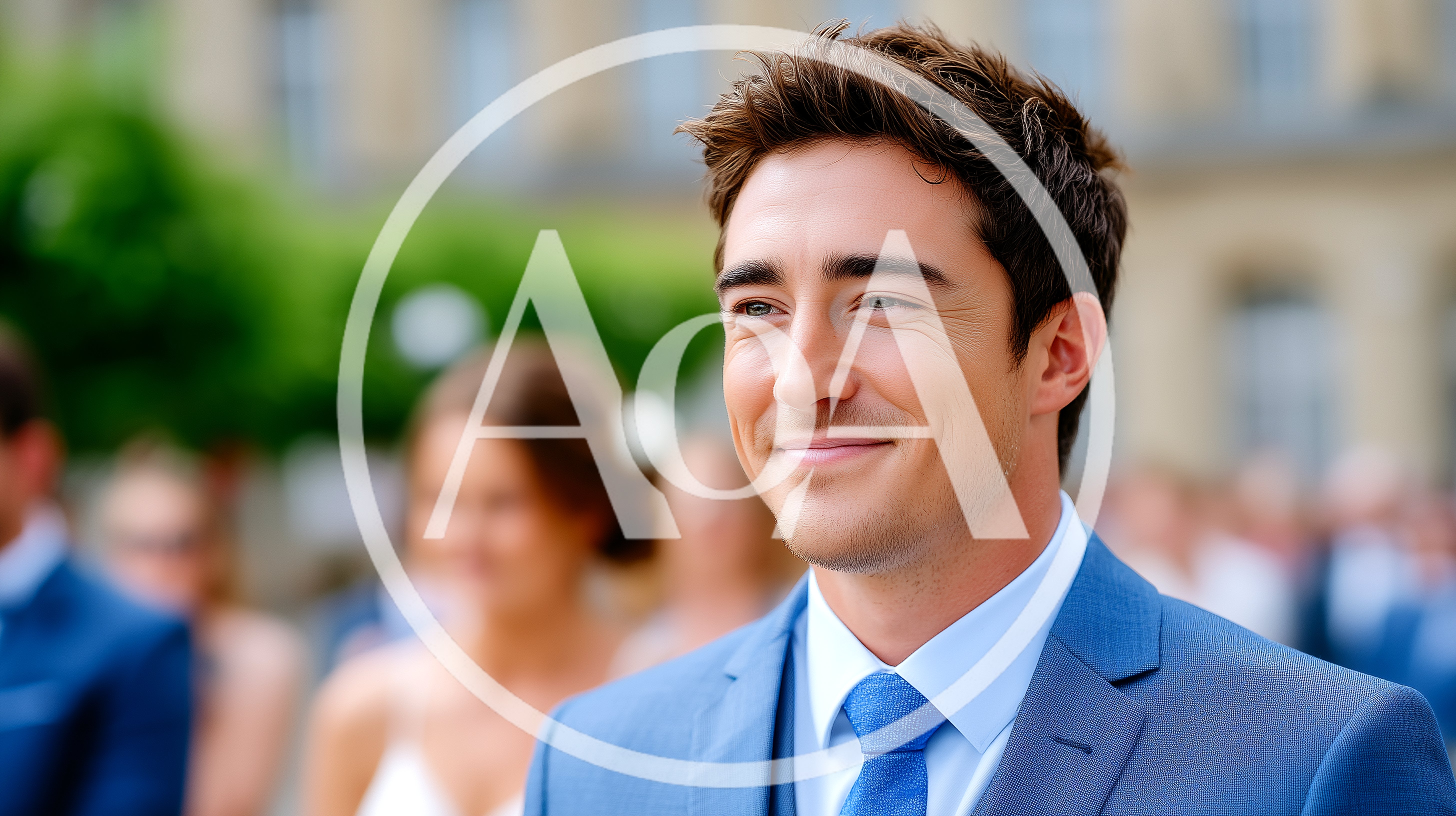 Handsome Groom Smiling During Outdoor Wedding Ceremony