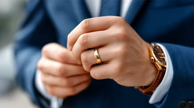 Groom Adjusting His Wedding Ring On His Finger