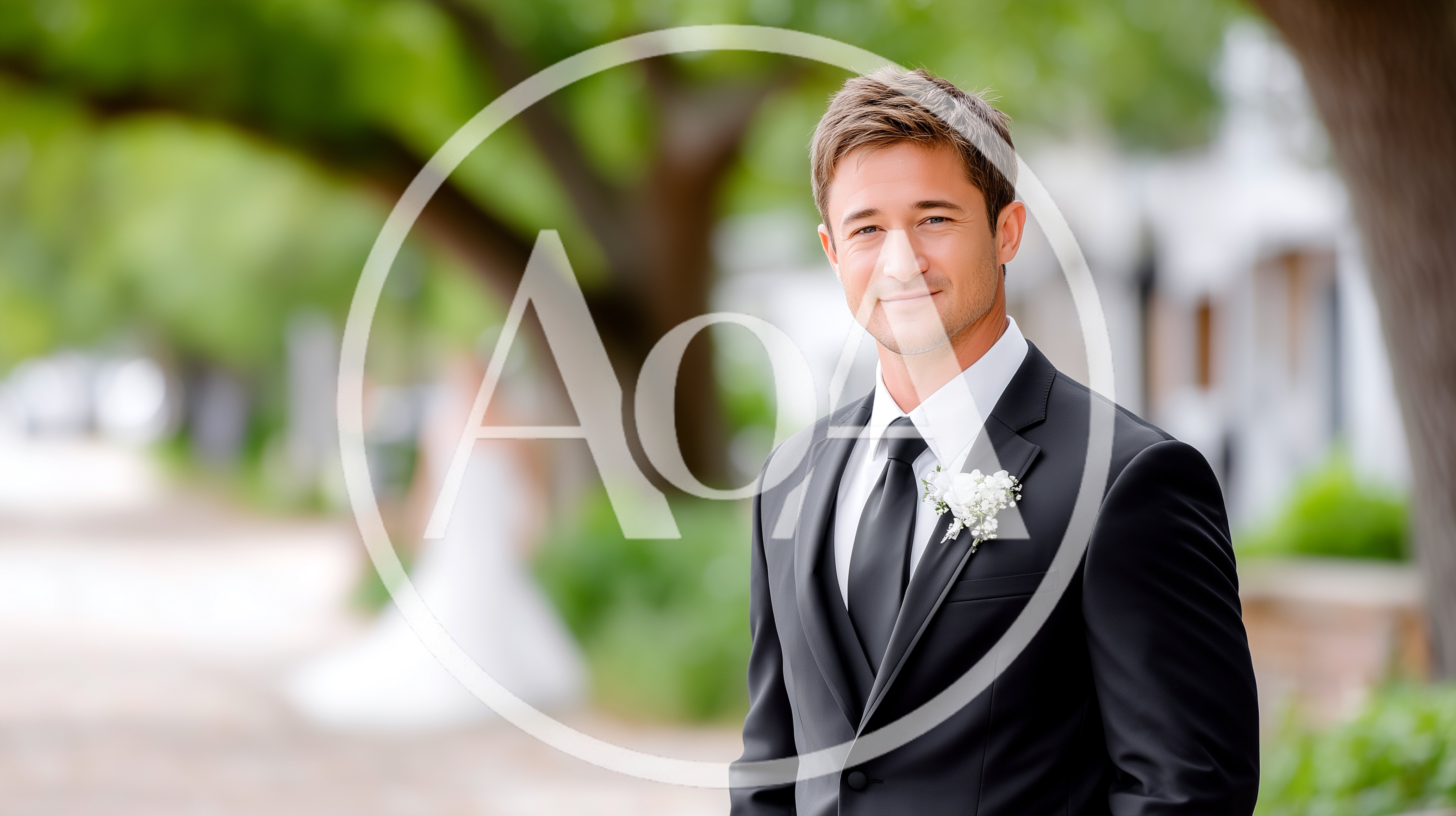 Handsome Groom Standing Outdoors In A Black Suit