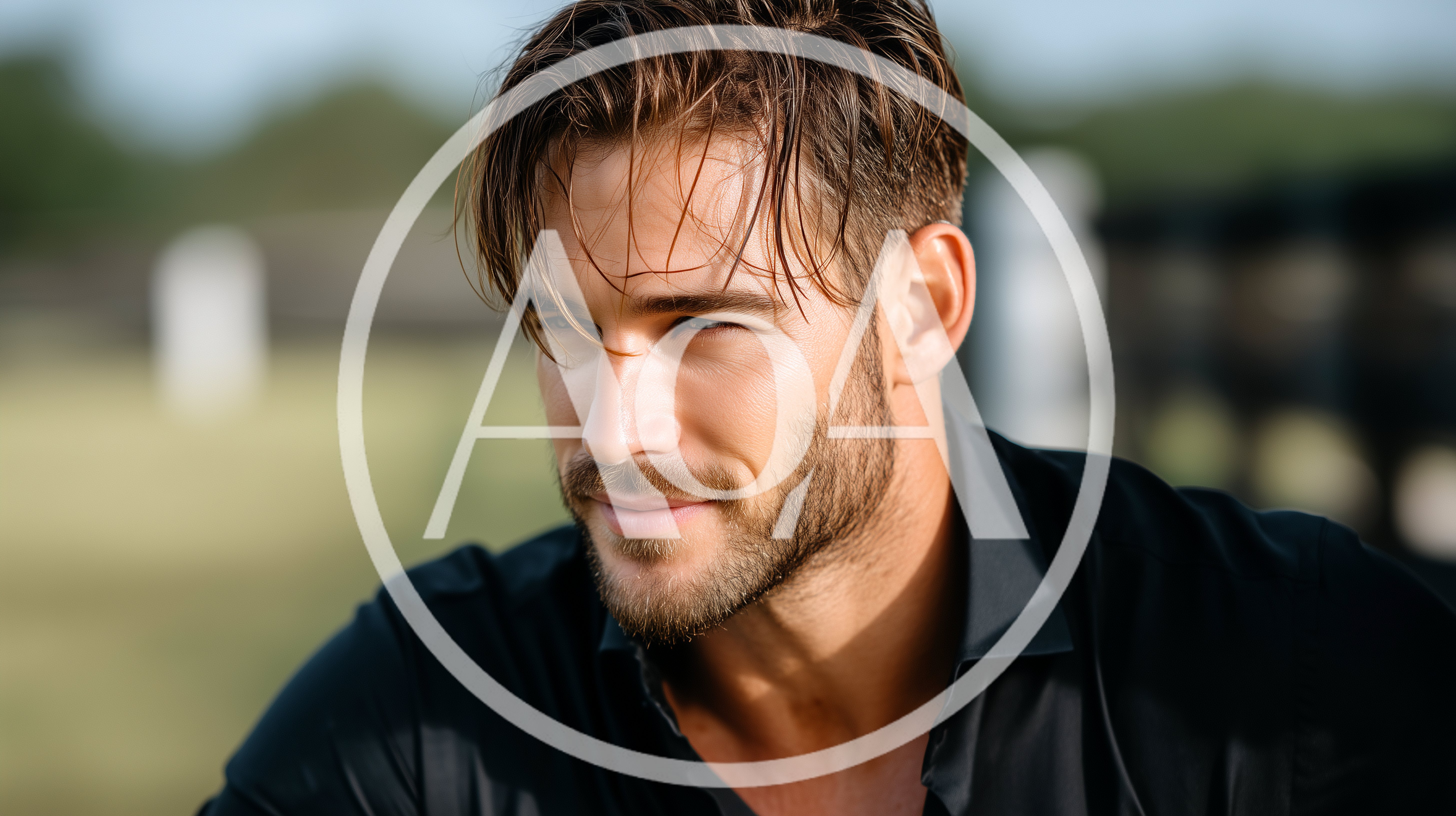 Handsome Man With Stubble Looking Away Outdoors