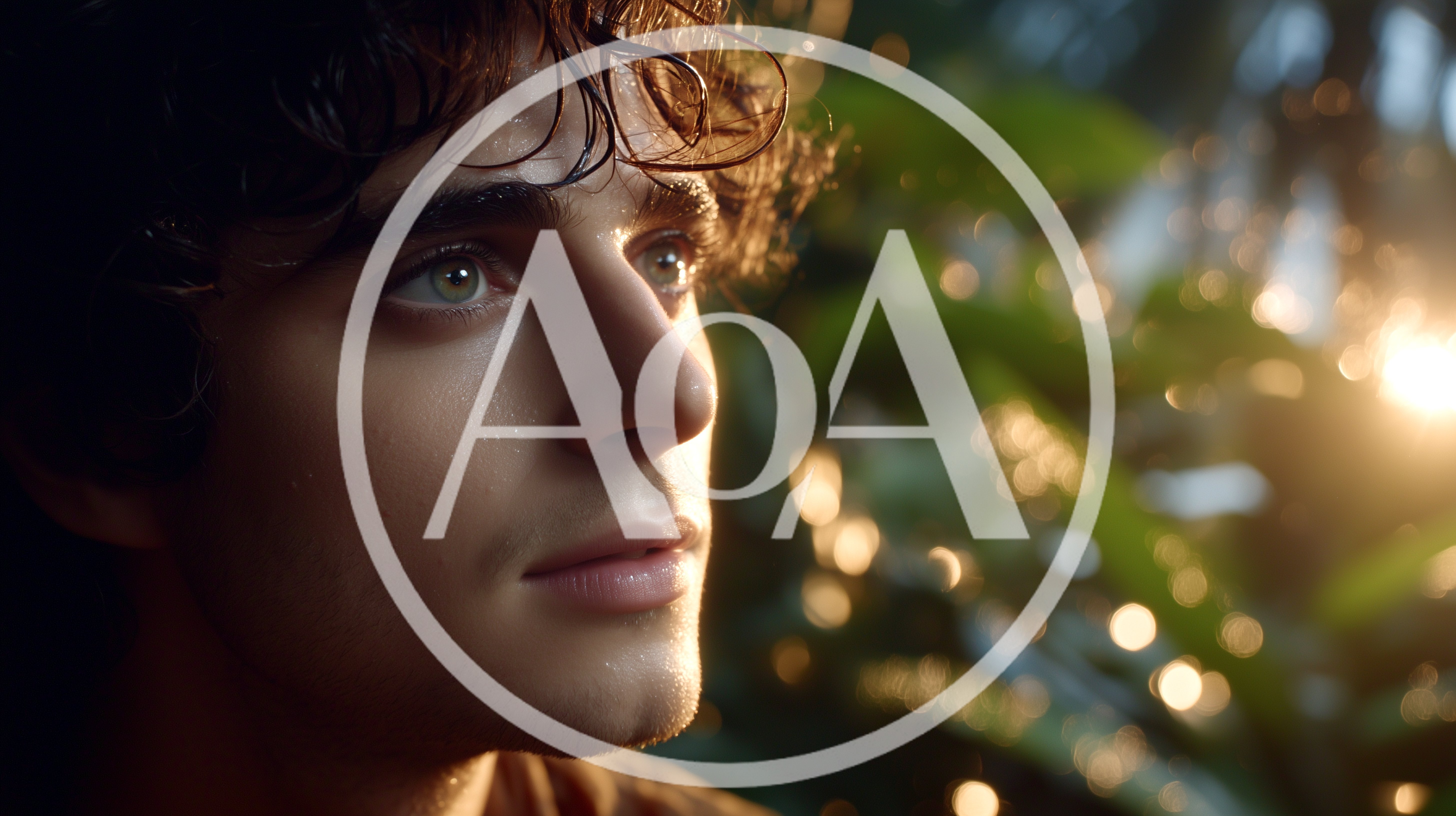 Young Man With Curly Hair Looking Into Golden Sunlight