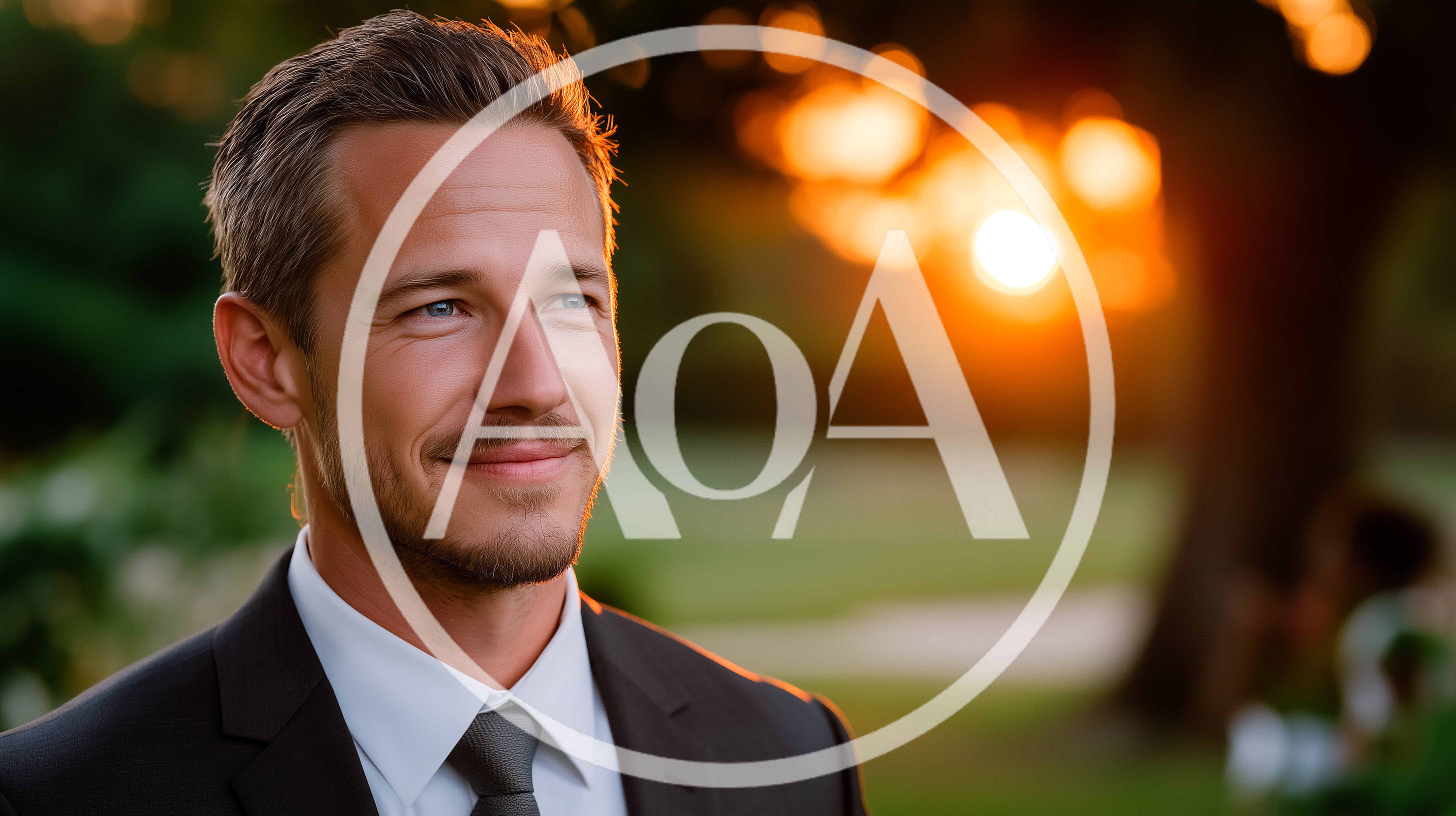 Handsome Man In Suit Smiling Outdoors At Sunset