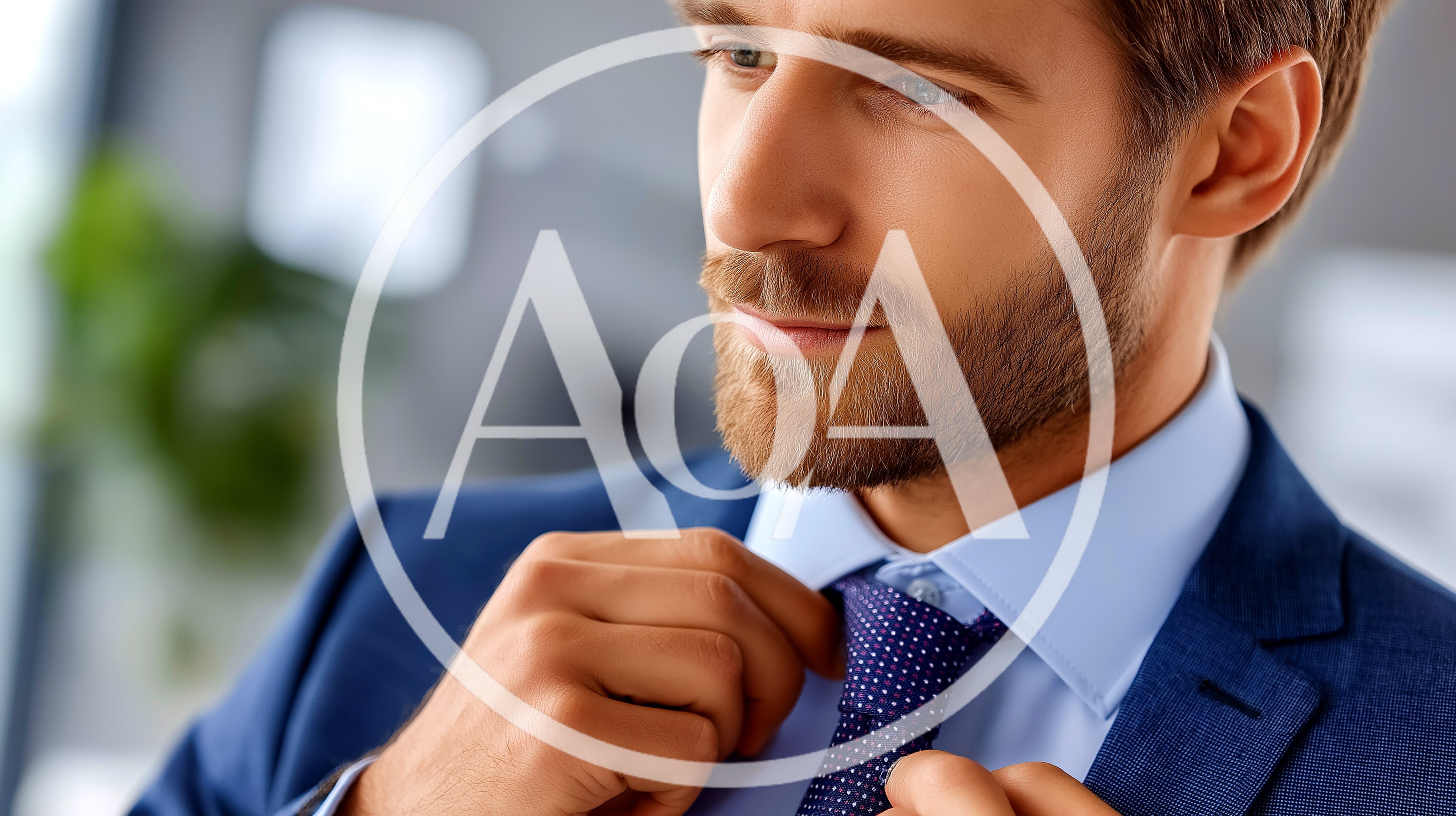 Professional Businessman Adjusting His Blue Polka Dot Tie