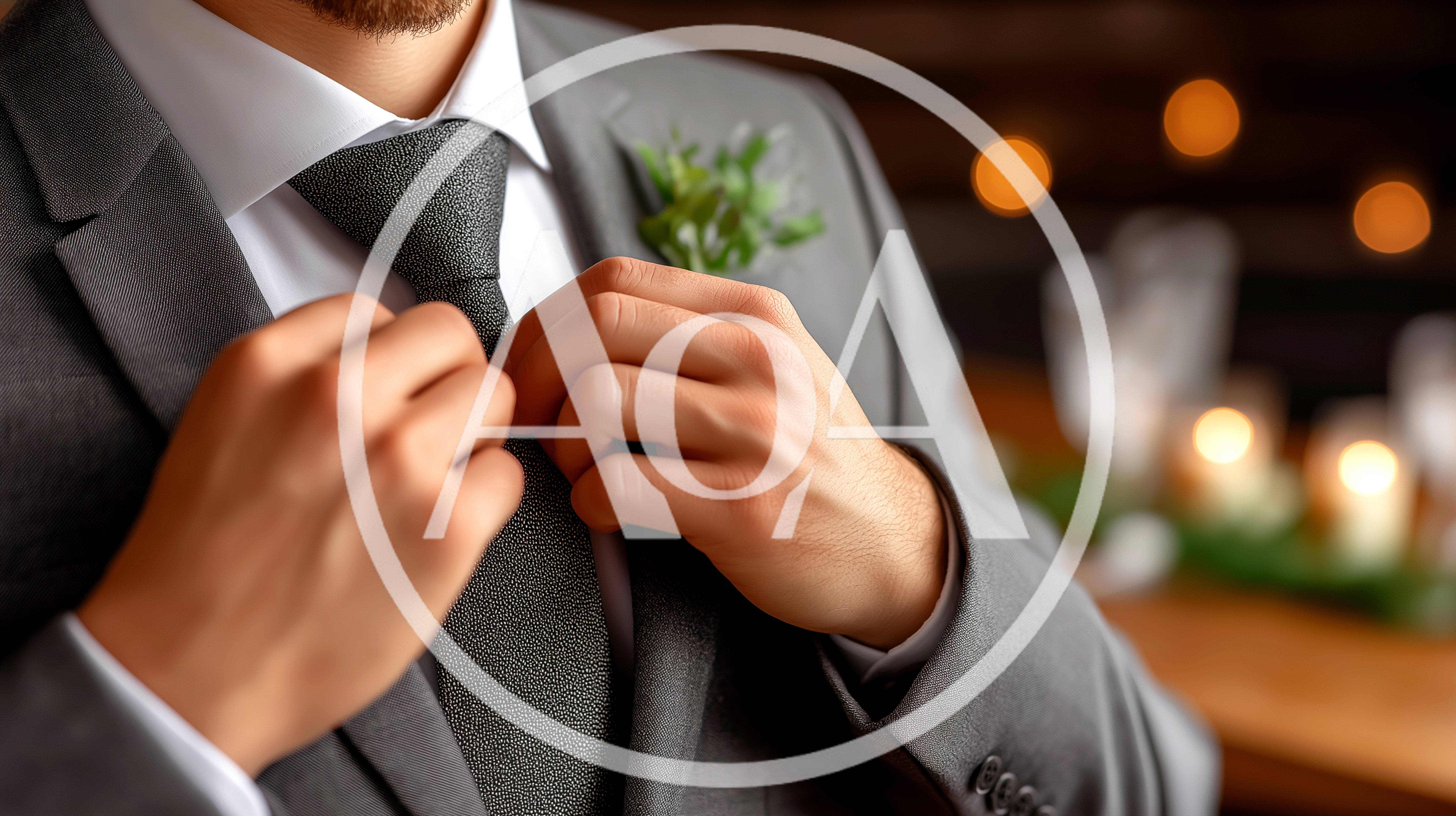 Groom Adjusting His Tie Before Wedding Ceremony