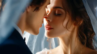 Intimate Close Up Of A Bride And Groom
