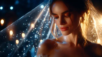 Beautiful Bride Wearing A Sparkling Wedding Veil