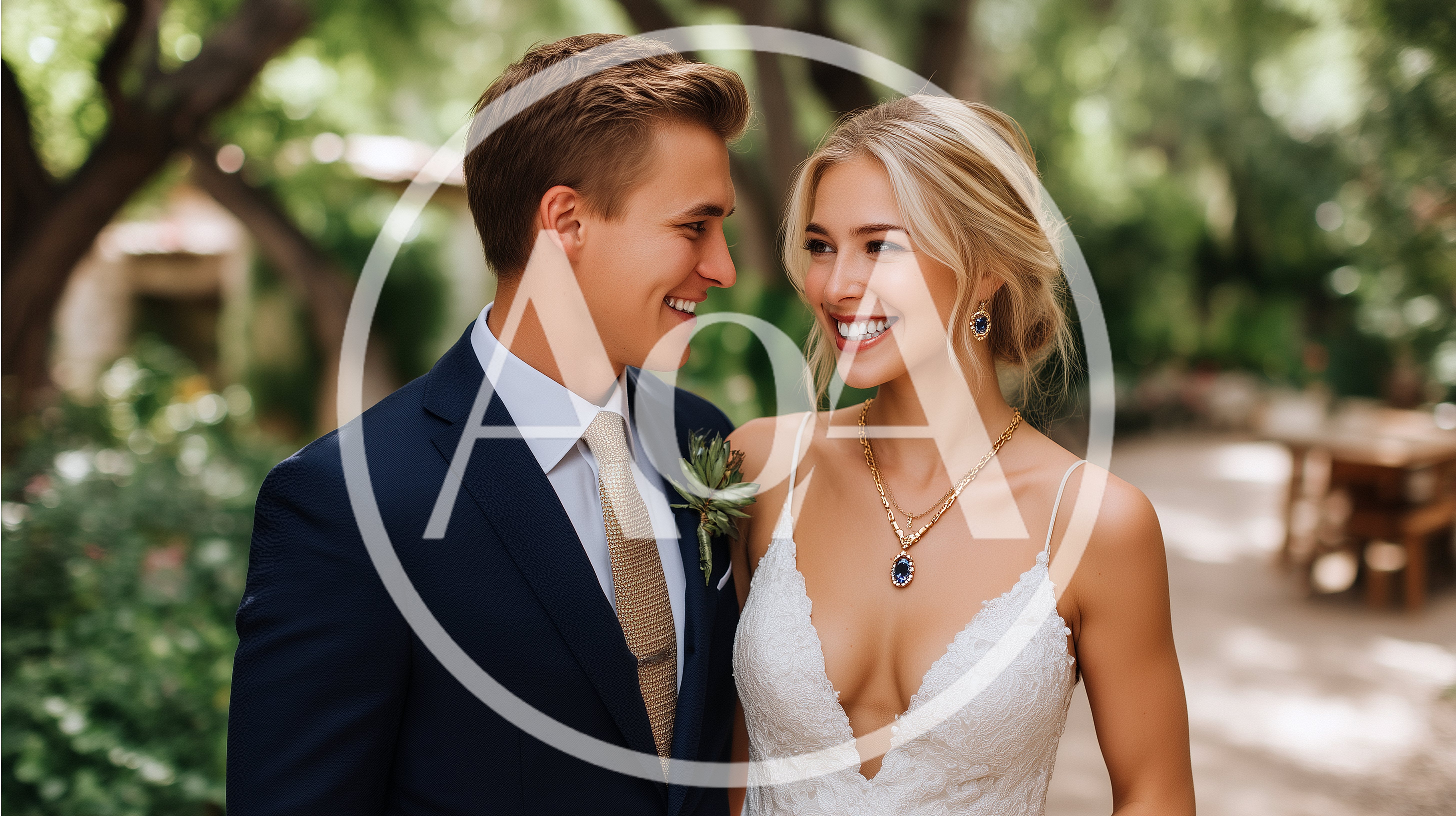 Happy Newlywed Couple Smiling At Each Other Outdoors