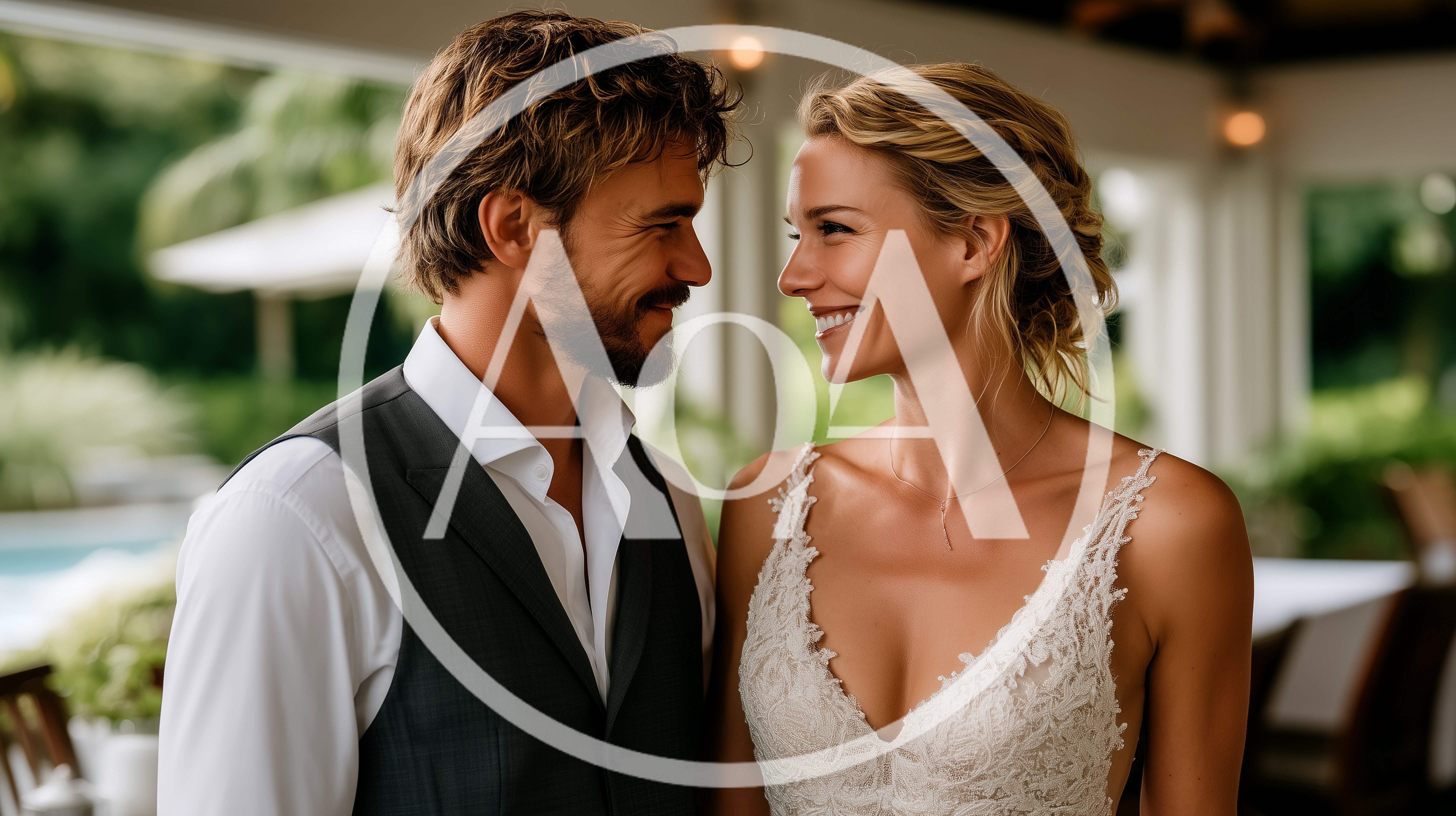 Happy Newlywed Couple Gazing Lovingly At Each Other