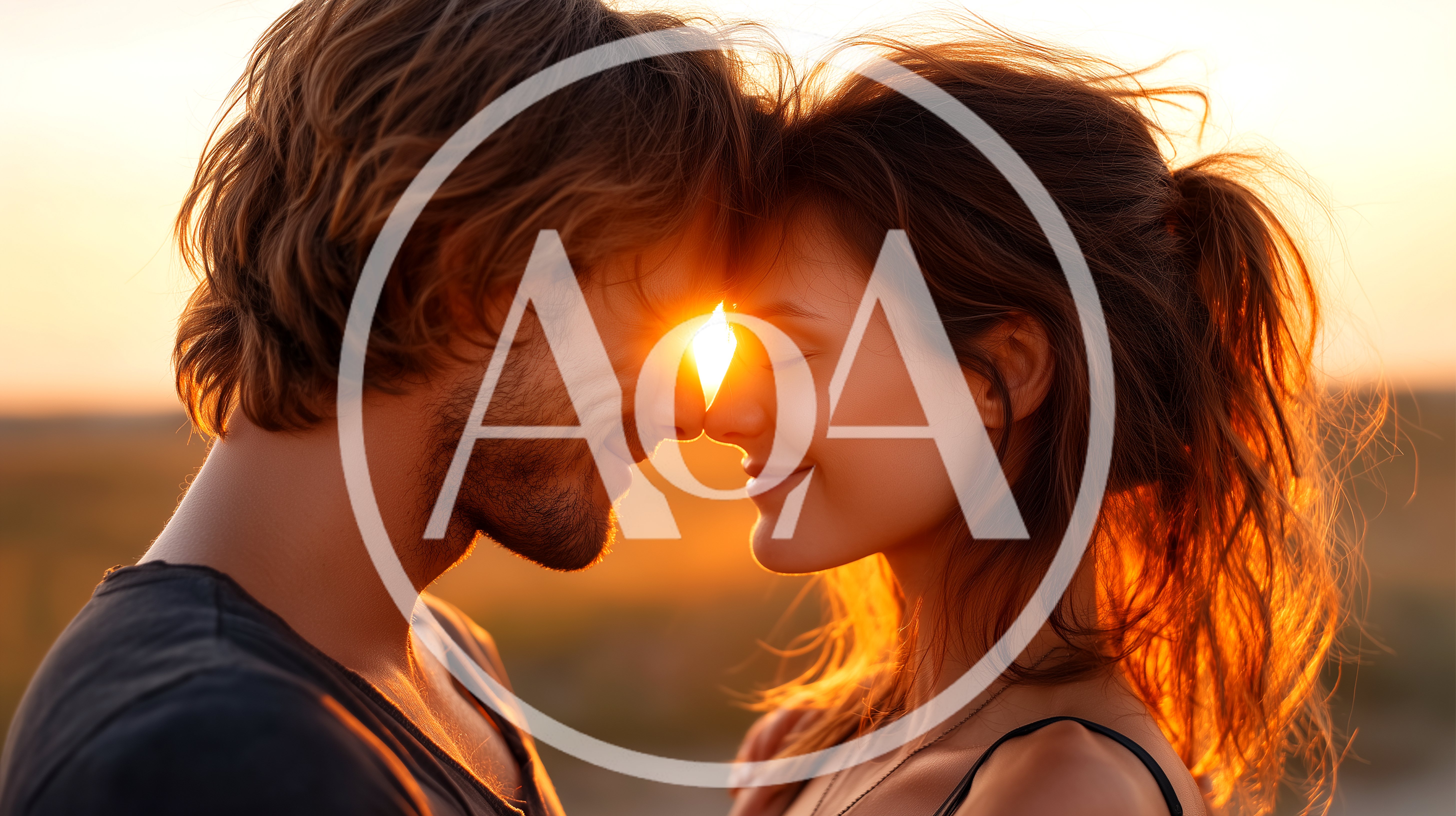 Romantic Couple Touching Foreheads During Golden Hour