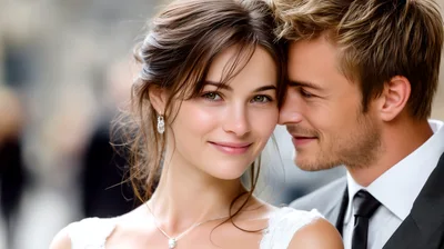 Happy Newlywed Couple Embracing During Wedding Day