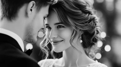 Romantic Newlywed Couple Gazing Lovingly At Each Other