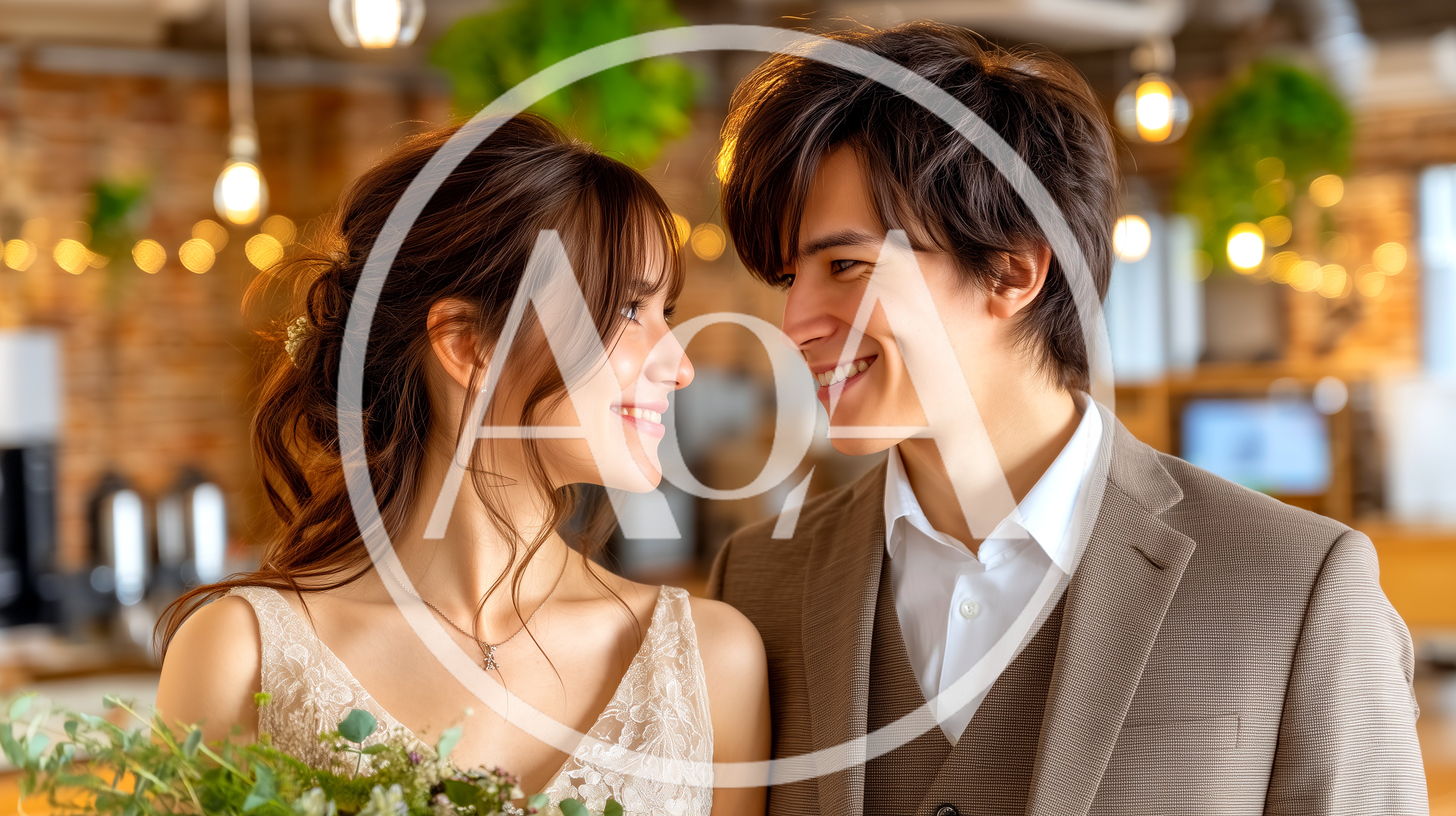 Happy Newlywed Couple Looking At Each Other