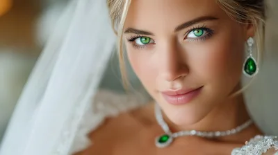 Stunning Bride With Emerald Jewelry And Green Eyes