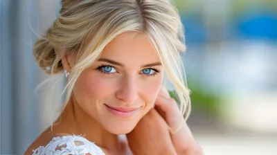 Portrait Of A Beautiful Blonde Bride Smiling