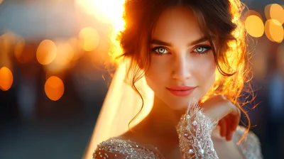 Beautiful Bride With Glowing Sunset Backlighting