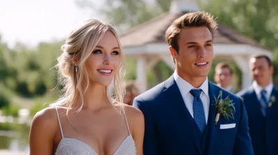 Happy Bride And Groom At Outdoor Wedding Ceremony