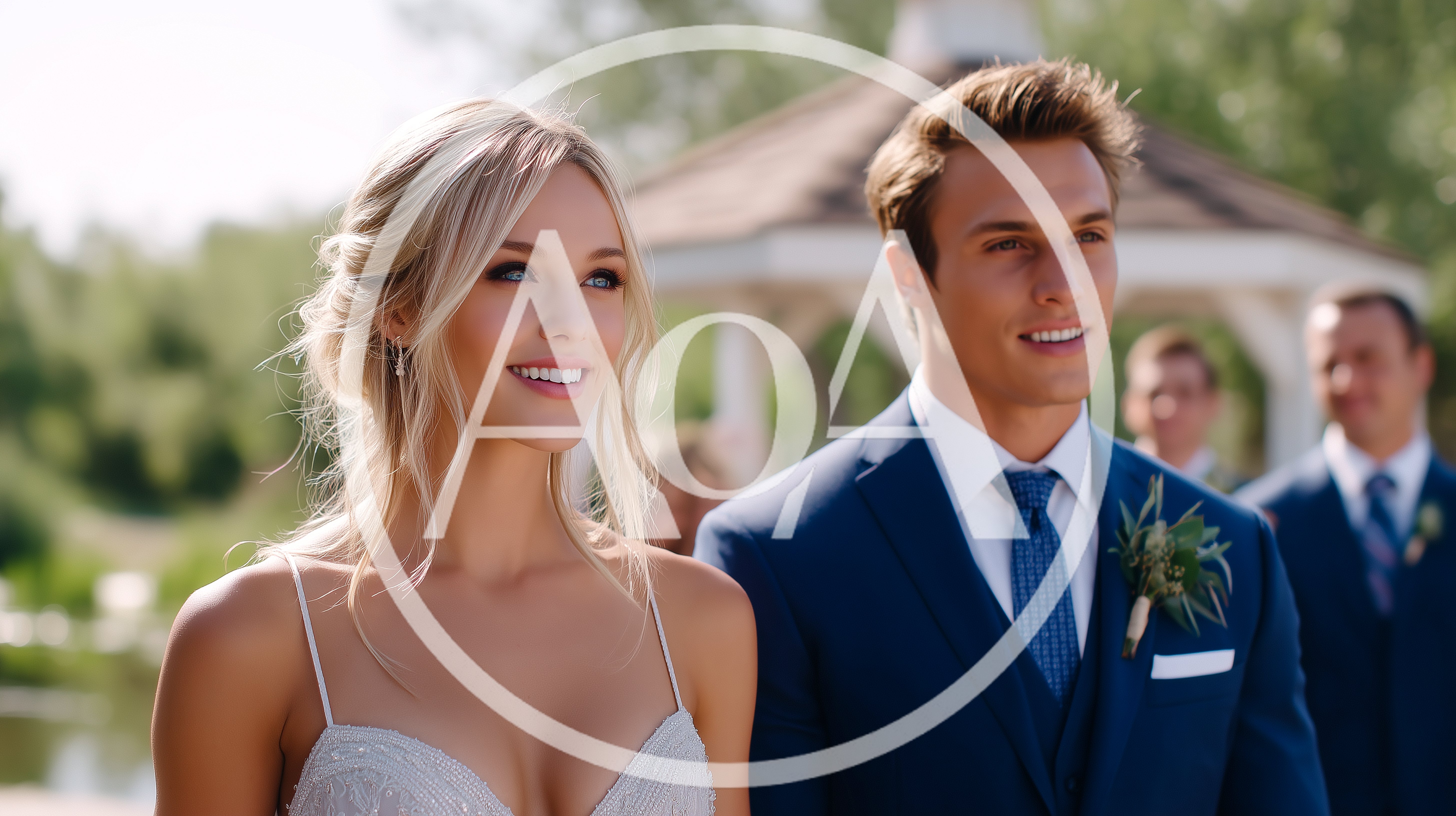 Happy Bride And Groom At Outdoor Wedding Ceremony