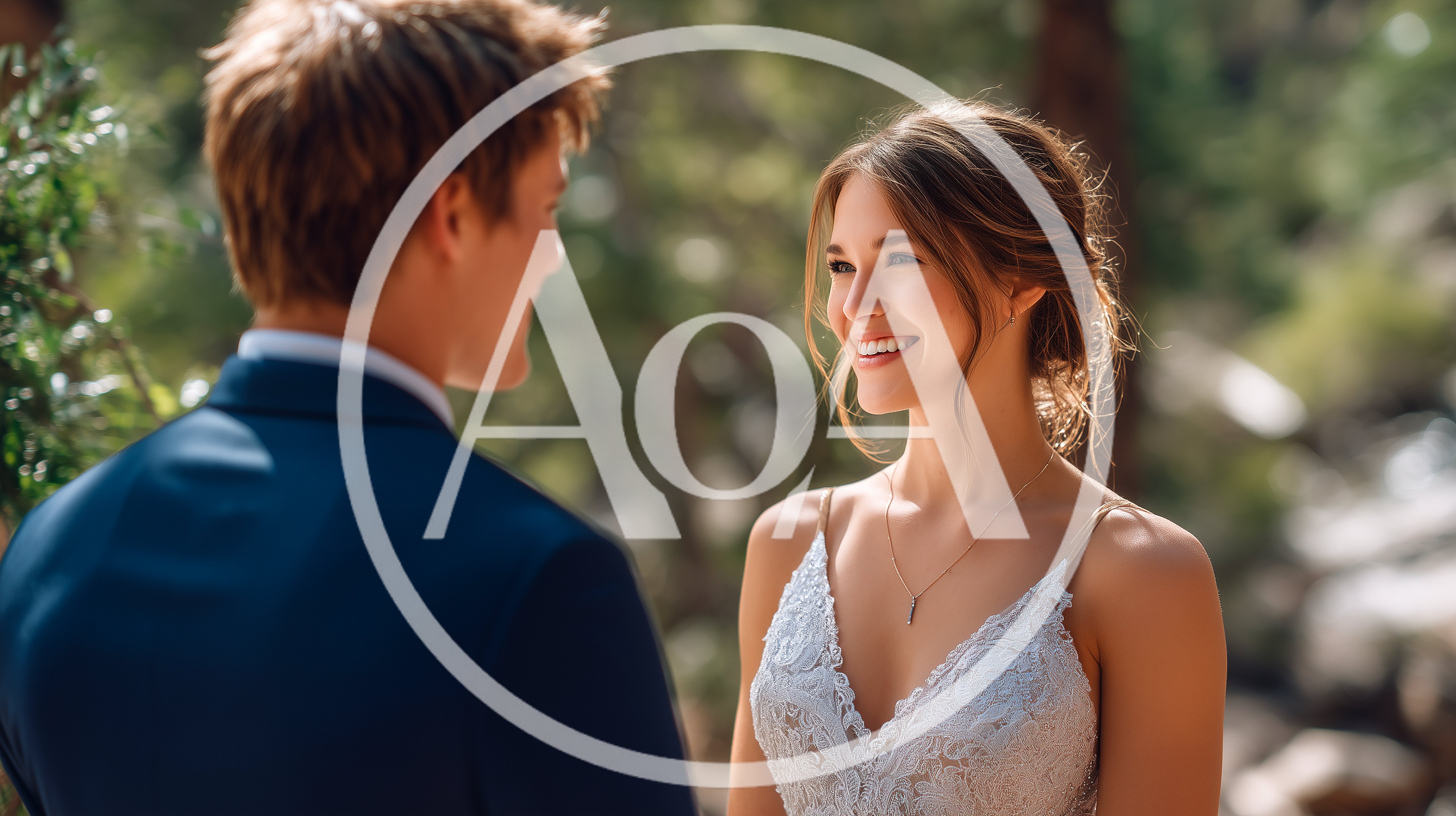 Bride And Groom Sharing A Romantic Moment Outdoors