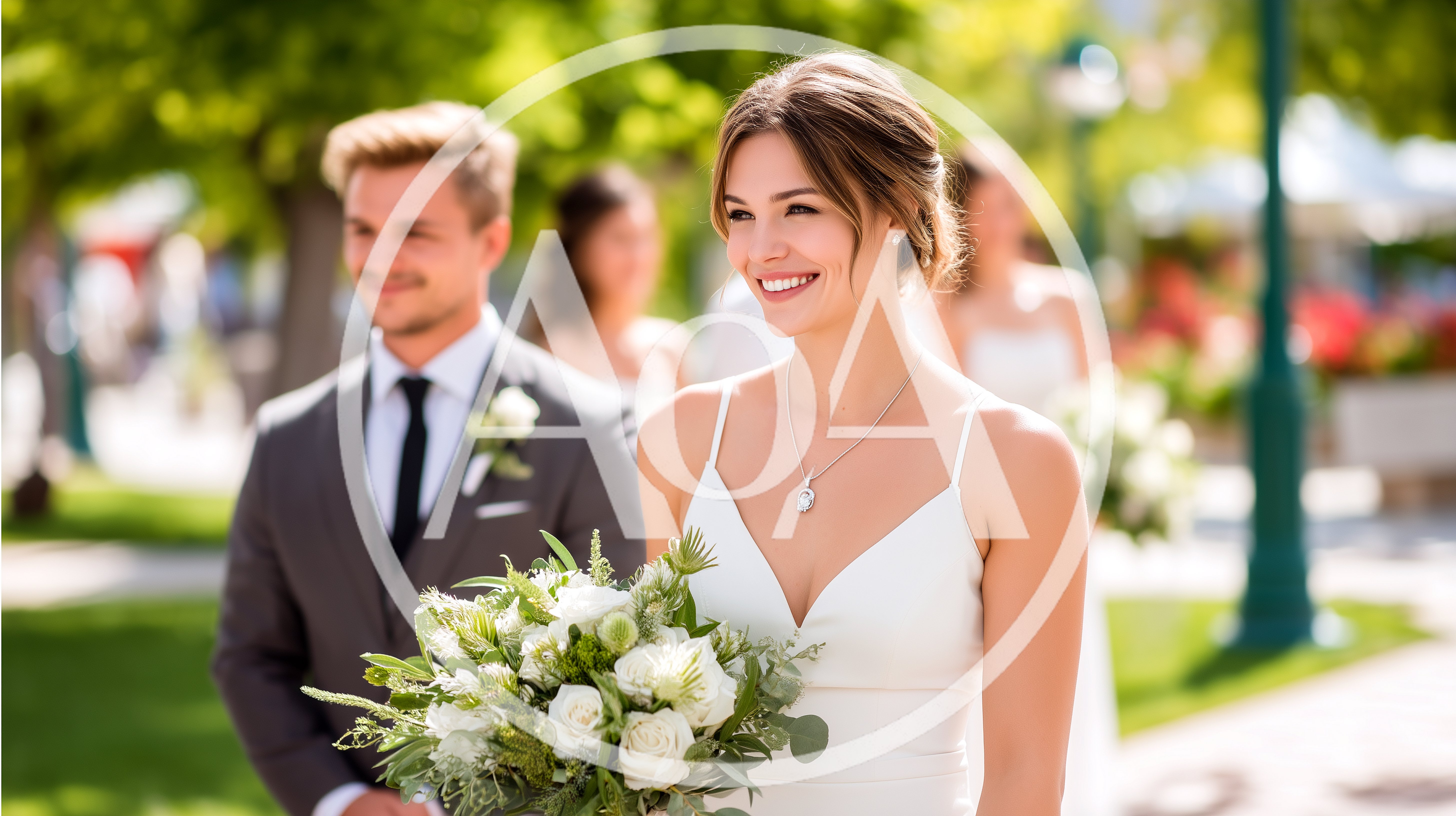 Beautiful Bride Walking Down The Aisle At Outdoor Wedding