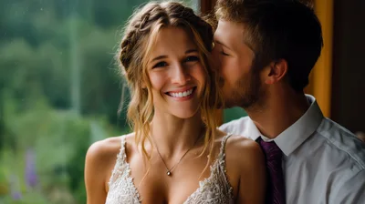 Happy Bride And Groom Sharing An Intimate Moment