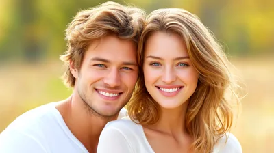 Happy Young Couple Smiling Together Outdoors