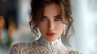 Portrait Of A Beautiful Bride In Intricate Lace Dress