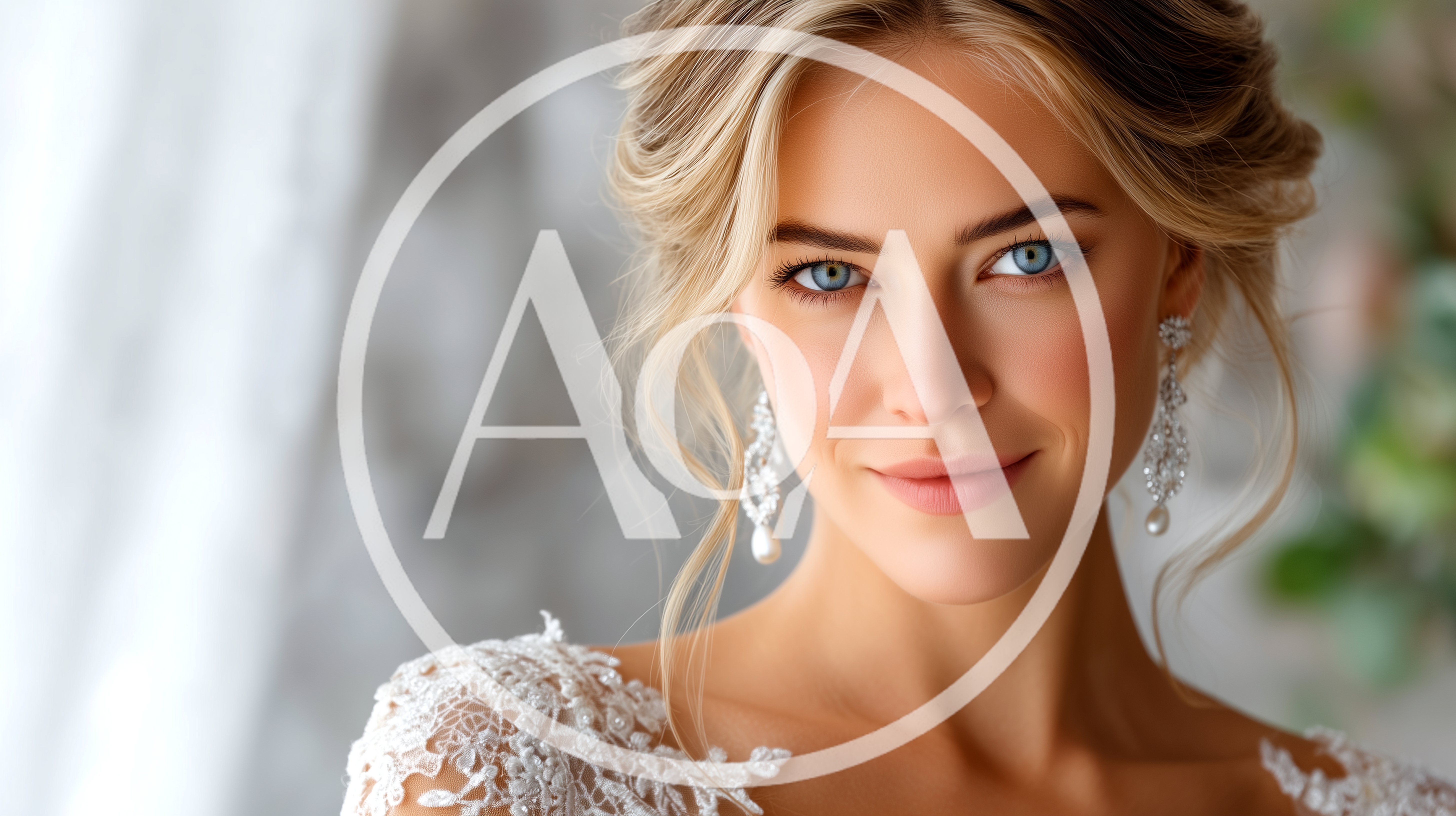 Portrait Of A Beautiful Blonde Bride In Wedding Dress