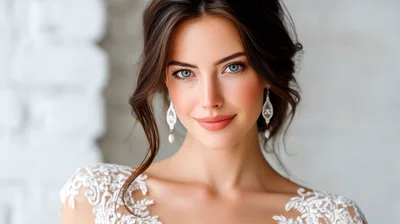 Beautiful Bride With Elegant Lace Wedding Dress