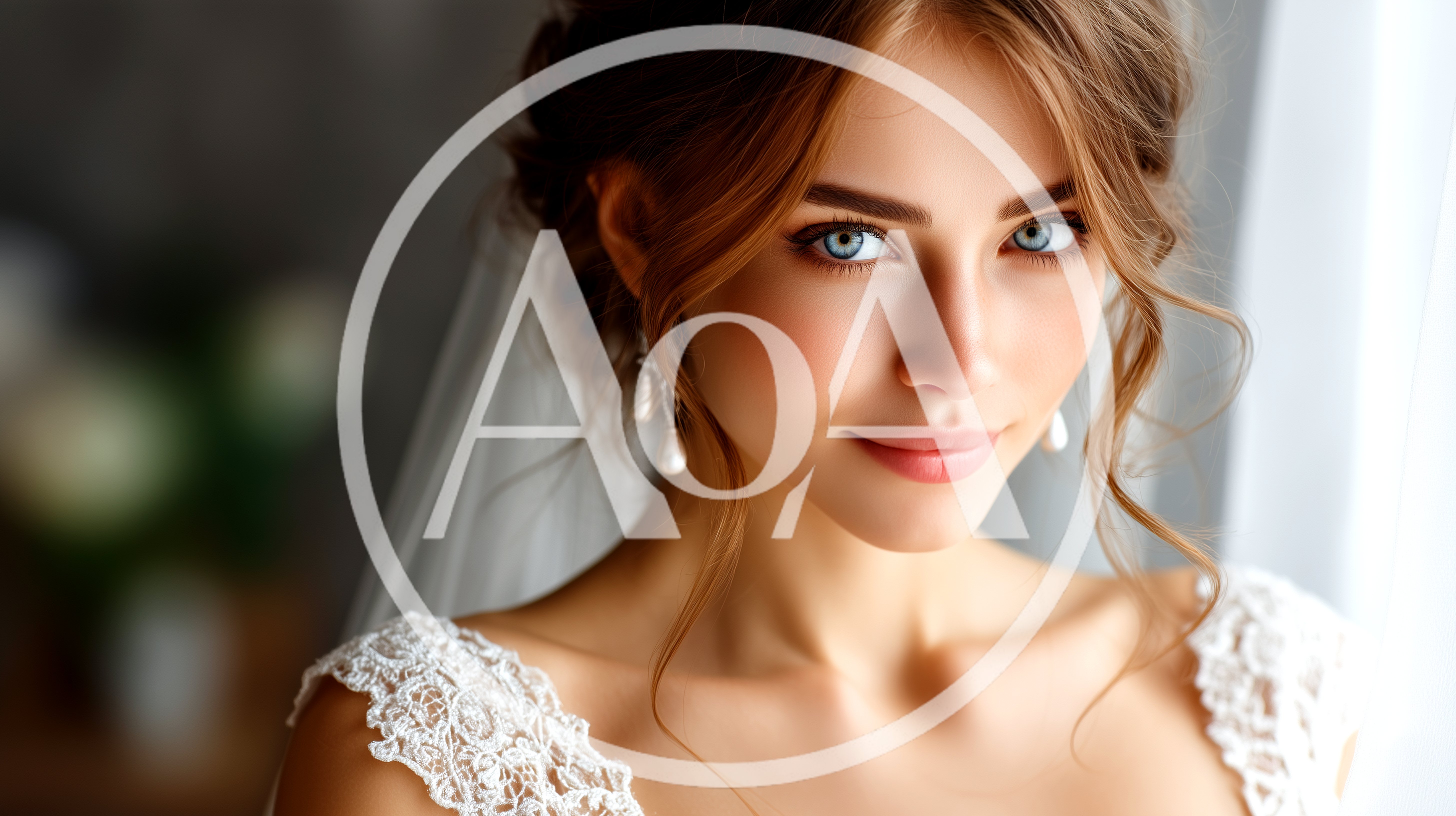 Beautiful Bride With Elegant Hairstyle And Lace Wedding Dress