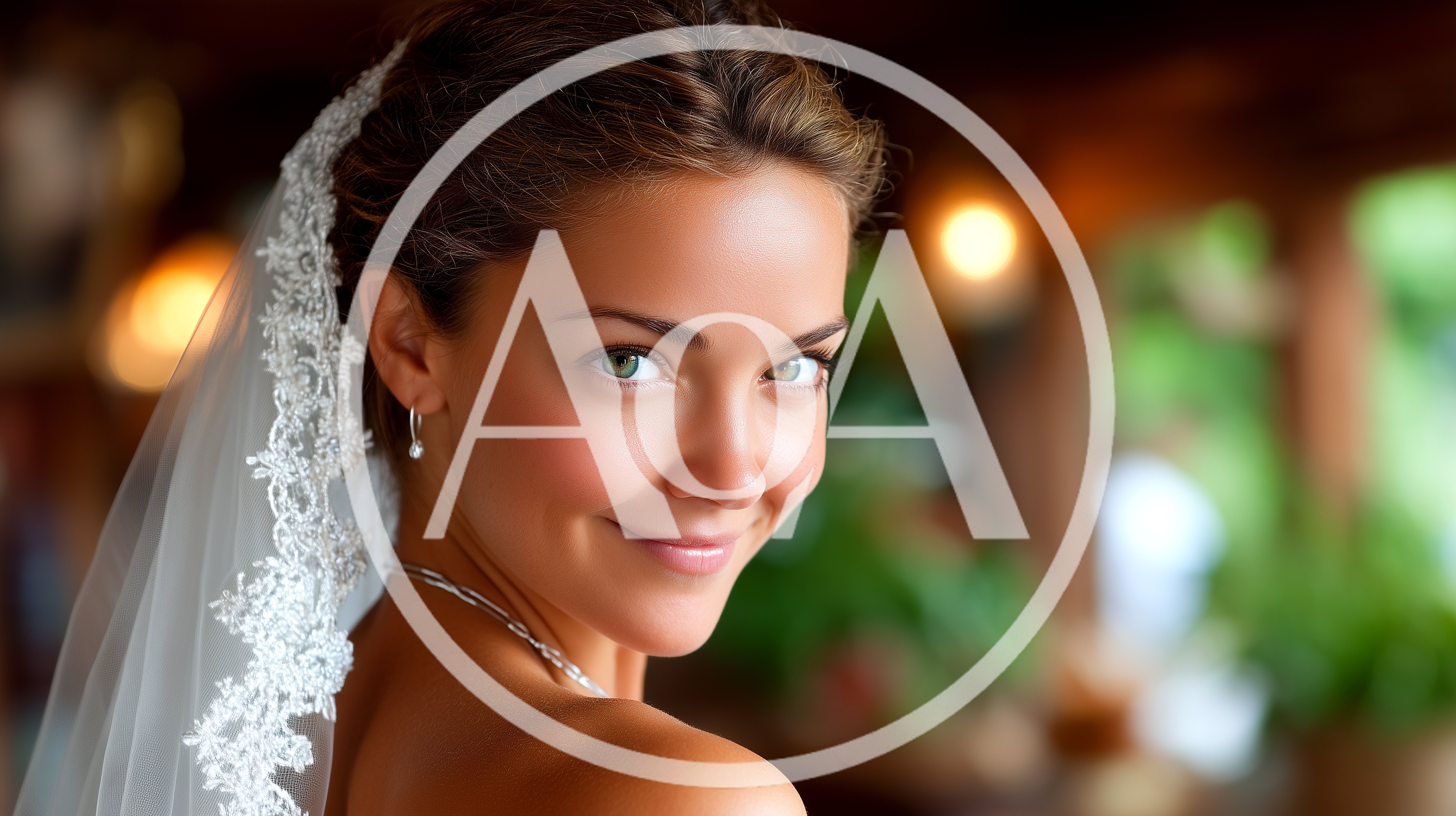 Beautiful Bride Smiling Over Shoulder In Wedding Veil