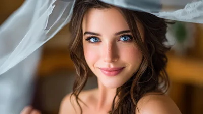 Portrait Of A Beautiful Young Bride With Blue Eyes