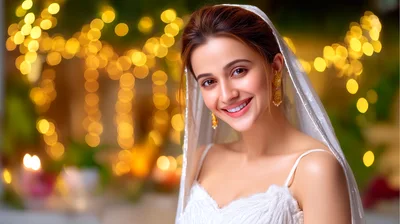 Beautiful Young Bride Smiling In White Wedding Attire