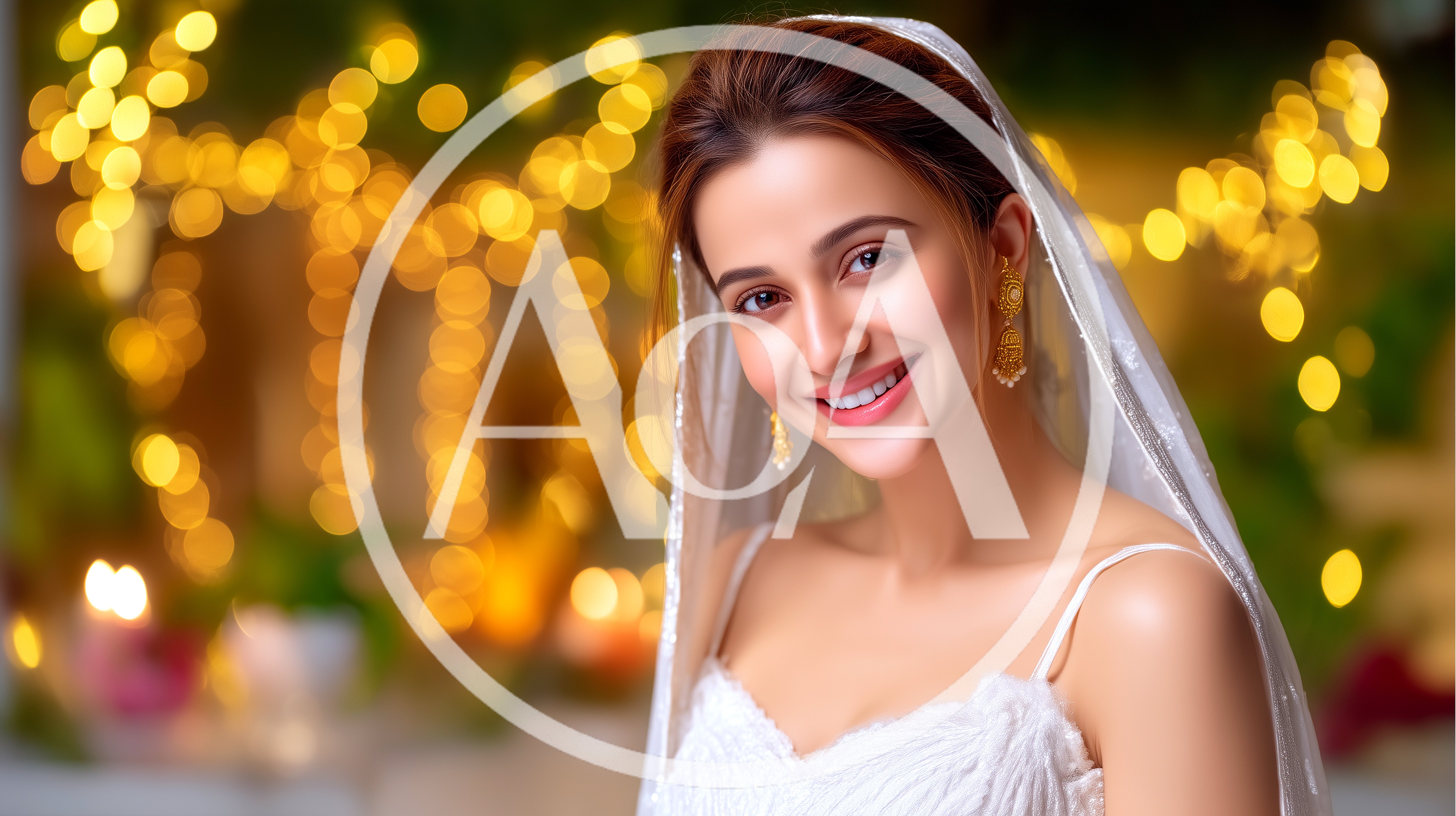 Beautiful Young Bride Smiling In White Wedding Attire