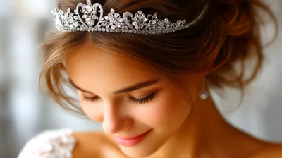 Beautiful Bride Wearing A Sparkling Diamond Tiara