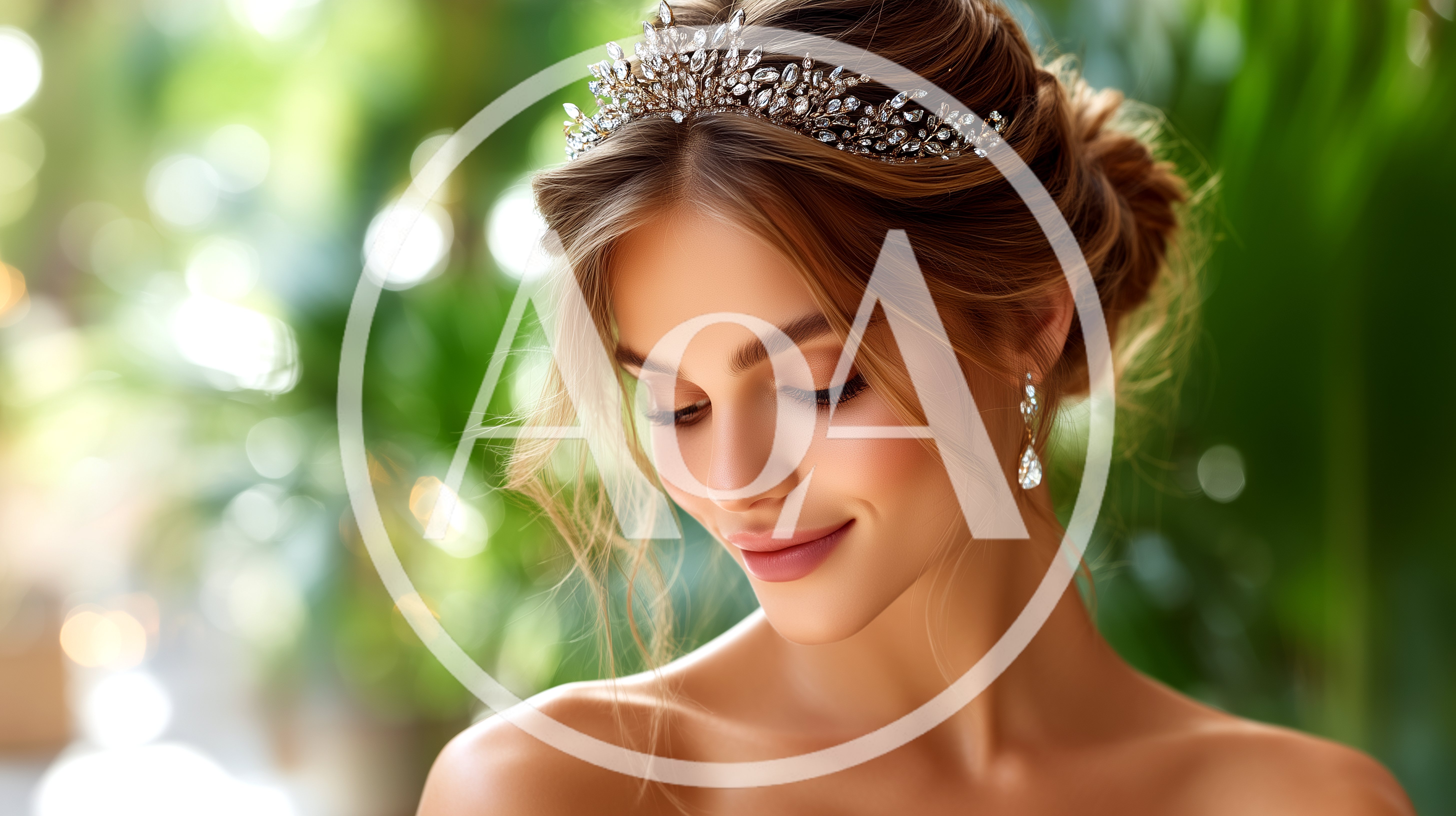 Beautiful Bride Wearing A Sparkling Tiara And Earrings