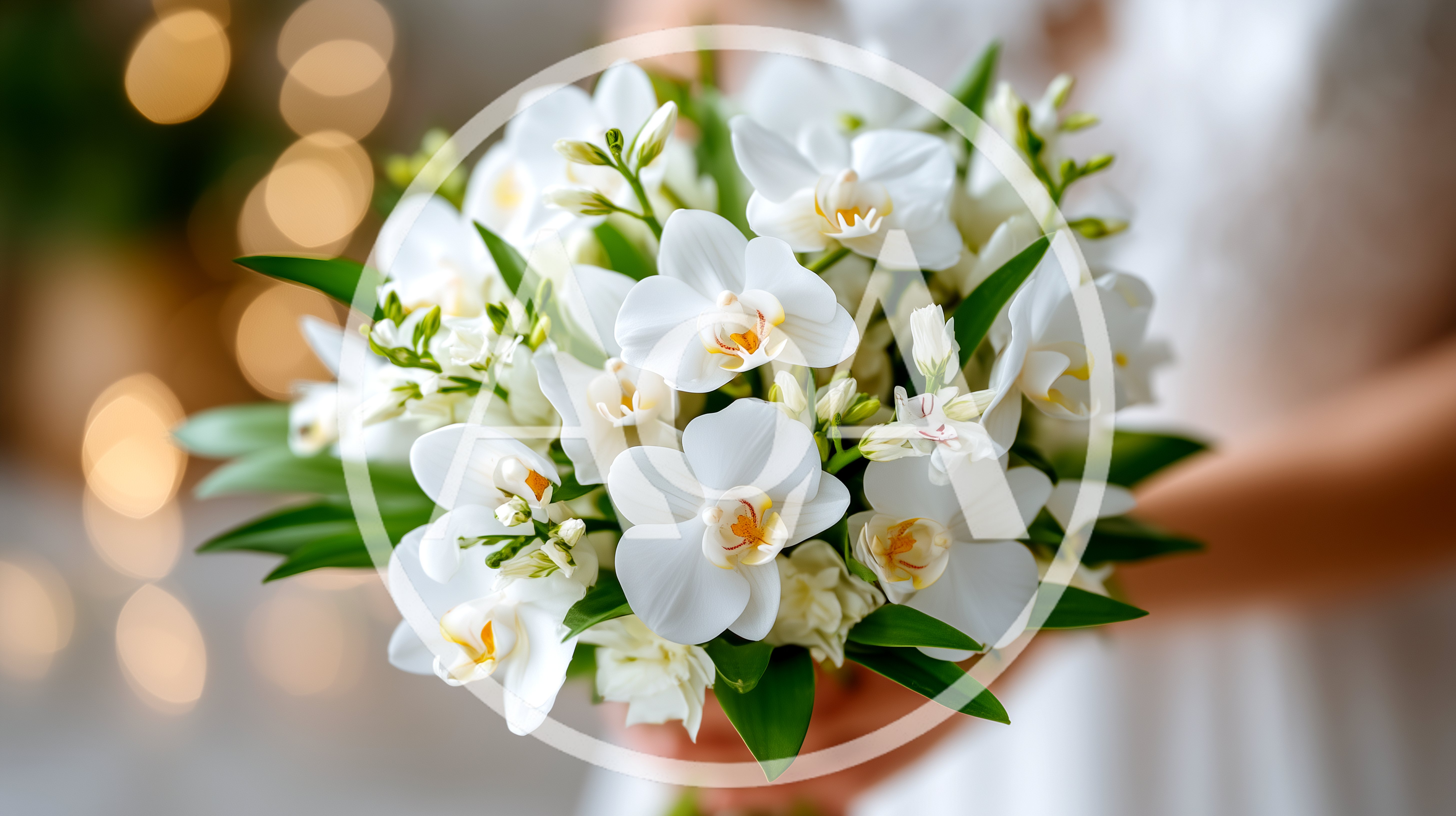 Bride Holding A White Orchid Wedding Bouquet