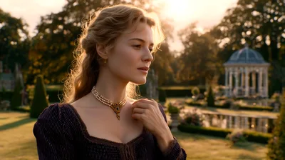 Elegant Woman Wearing Pearl Necklace in English Garden
