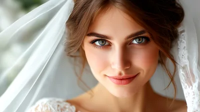 Portrait Of A Beautiful Young Bride In Wedding Veil