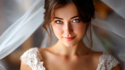 Portrait Of A Beautiful Young Bride In A Veil
