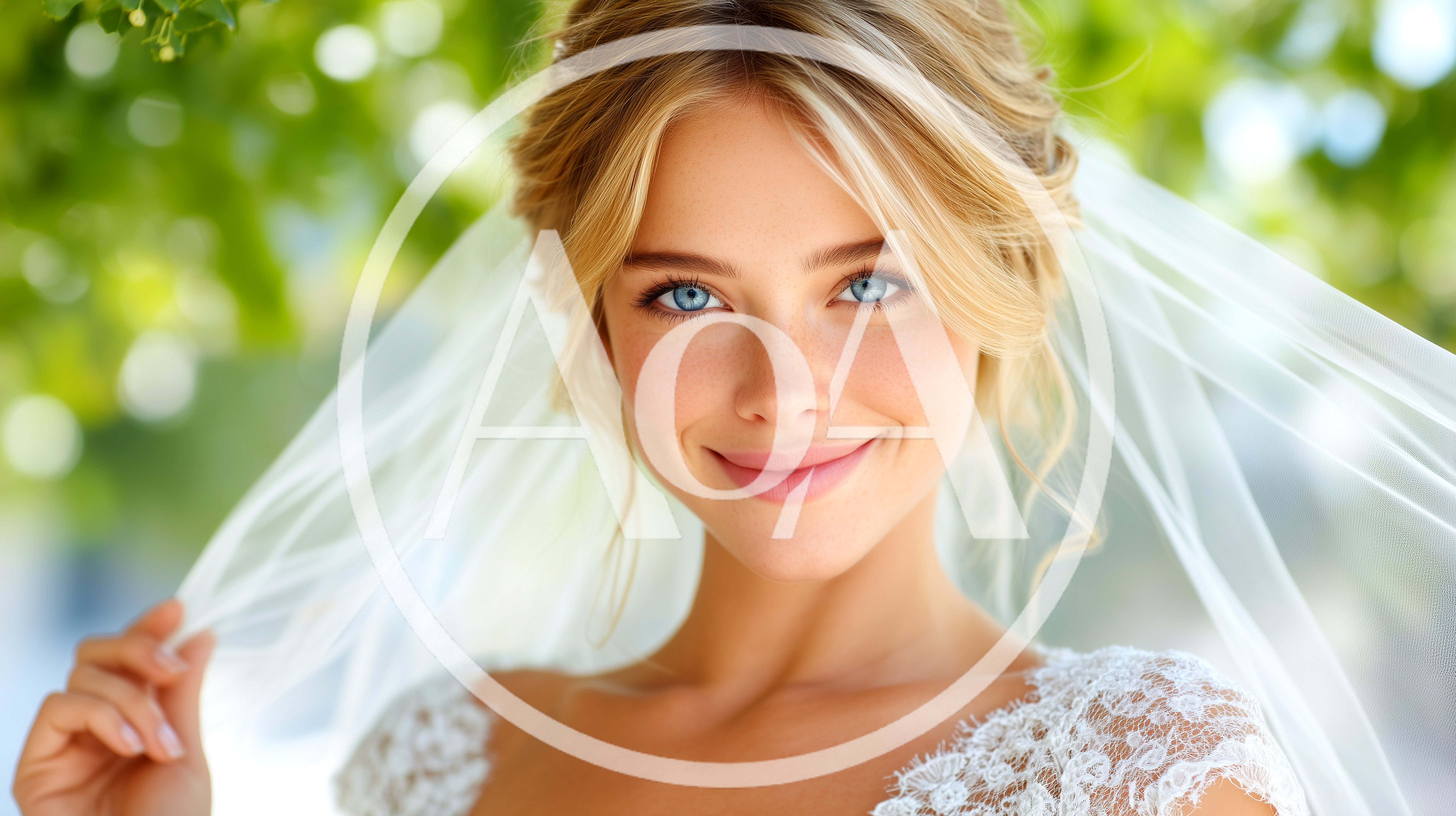 Beautiful Blonde Bride Smiling In Wedding Veil