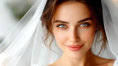 Portrait Of A Beautiful Bride Wearing A Wedding Veil